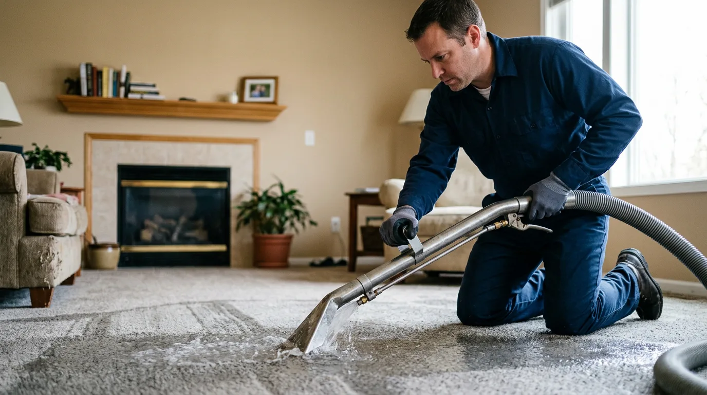 Water damage restoration technician working near Middleport, NY
